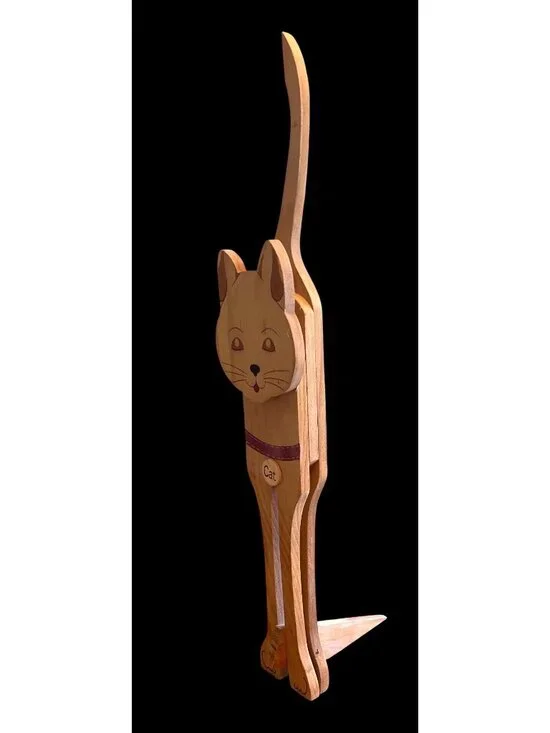 Vintage Hand-Painted Wooden Cat Doorstop Decorative Kitty Figurine - Picture 6 of 6